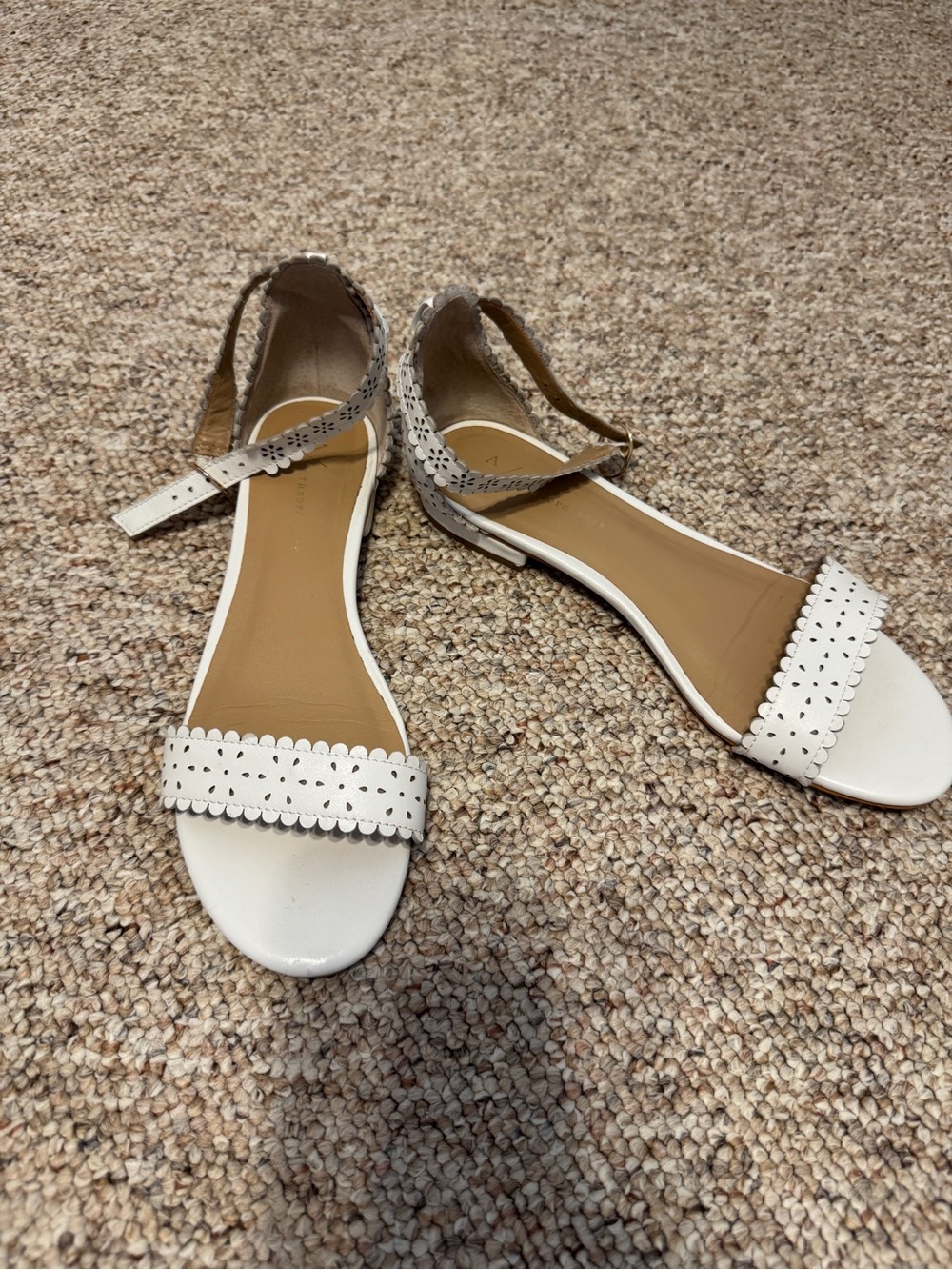 Anthropologie White Scalloped Ankle-Strap Sandals